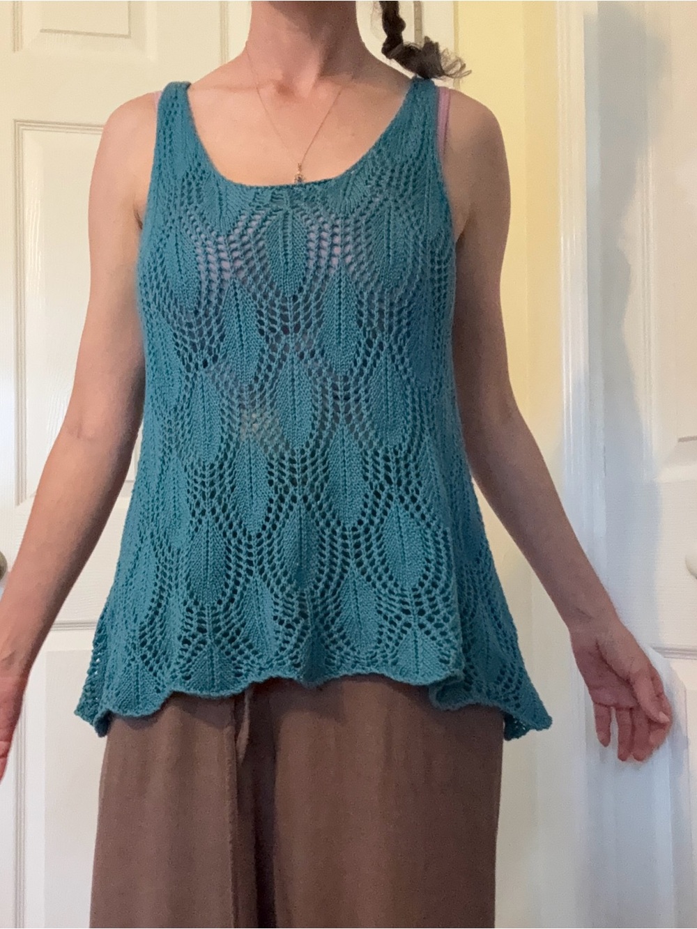 Ya Los Angeles Teal Openwork Crocheted Knit Tank